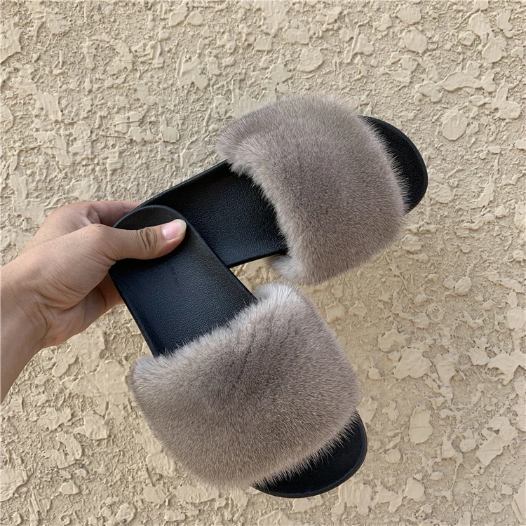 2020 NEW Fashion real fur slides wholesale Multiple colorswomen mink fur slippers furry outdoor sandals Custom logo