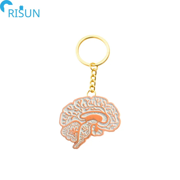 Оптовая продажа металлическая цепь Sagittal Brain эмалированный брелок с логотипом на заказ Розовый блестящий для ключей изображением девушки