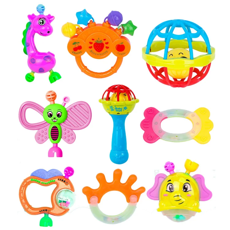 Plastic bottle packaging handbell baby soft rattles toys rattle set