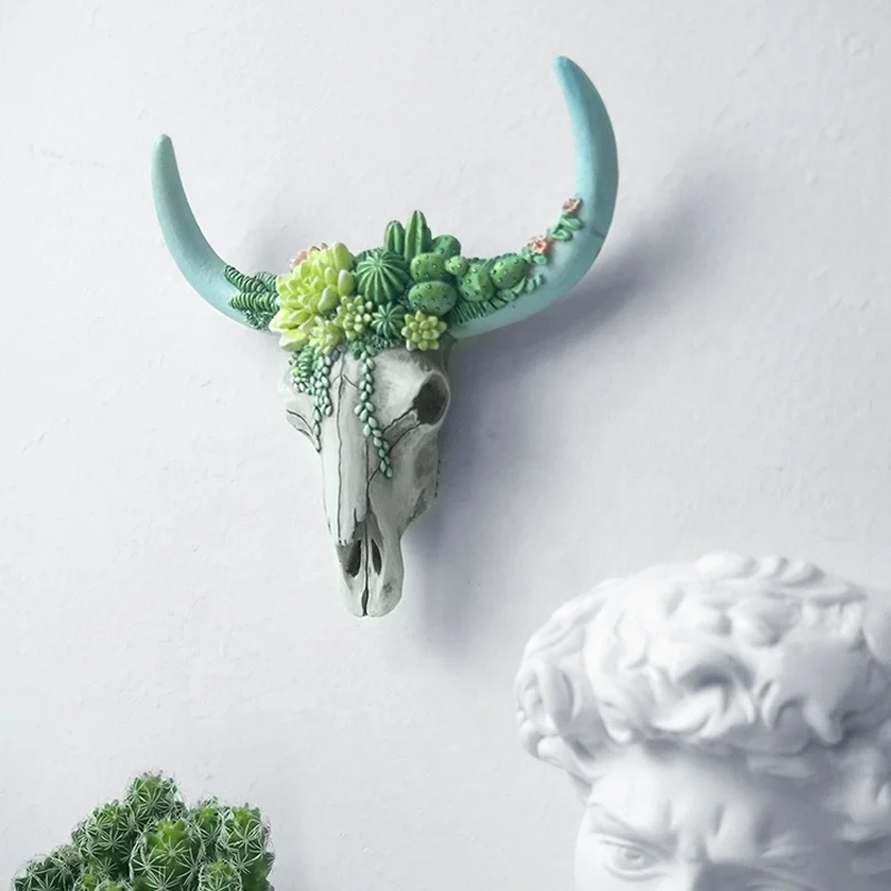 resin cow skull crafts wall decoration ODM kawaii resin crafts for desk decoration OEM animal statue bust folk crafts