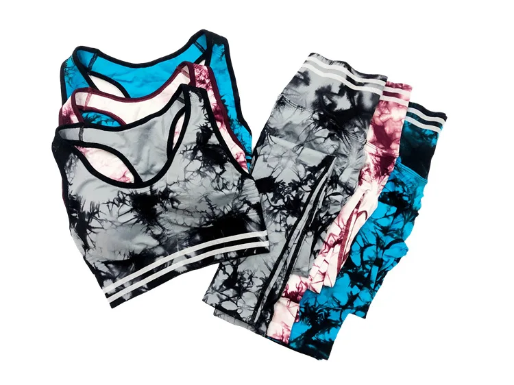 Knitted Fashion Slim High Quality Suit Wear Spandex/Nylon Tie Dye American Sport Bra Top Fitness Stripe Yoga Sets