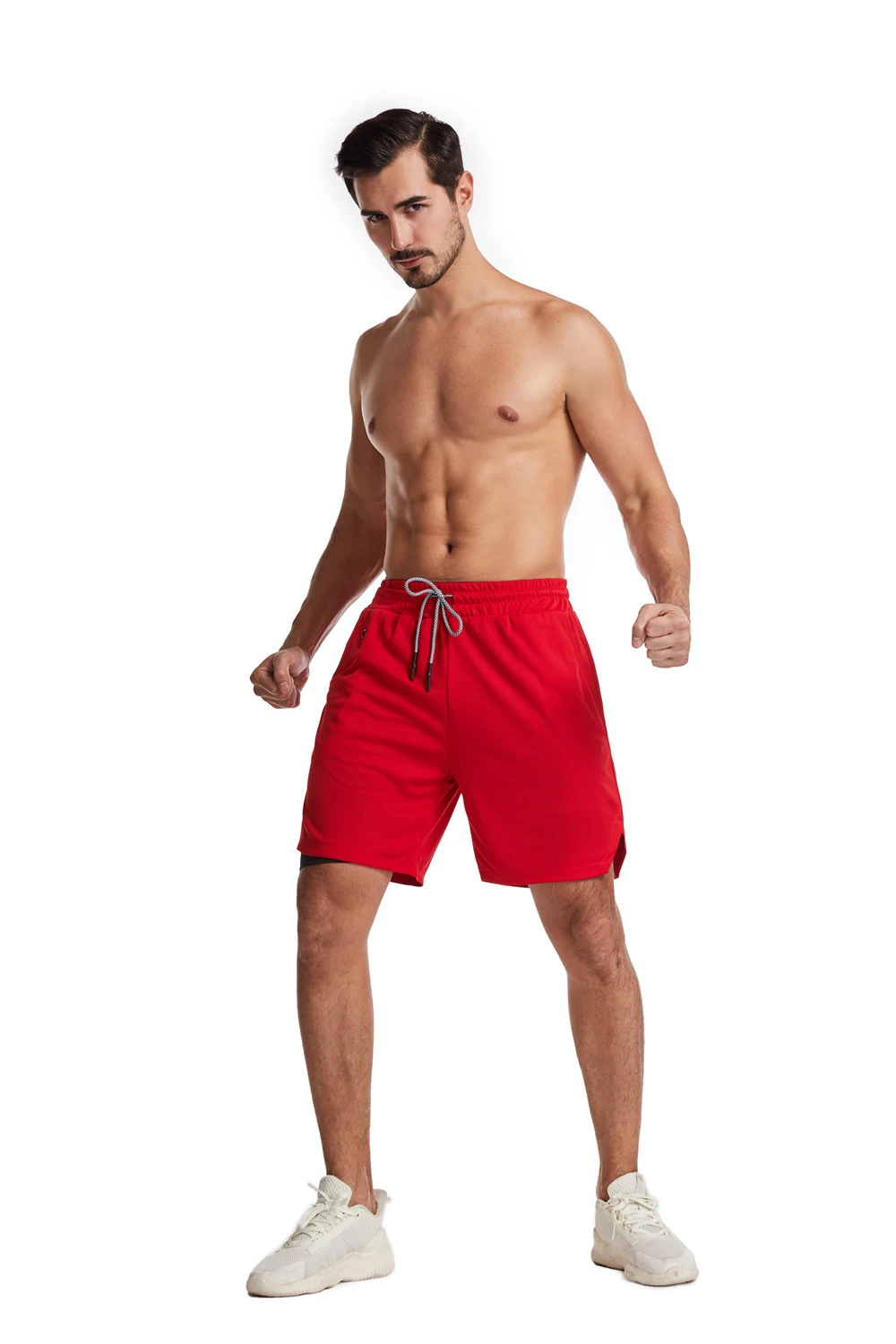 Wholesale summer outdoor fitness two layer mens biker shorts high quality quick dry bodybuilding mid waist workout sweat shorts