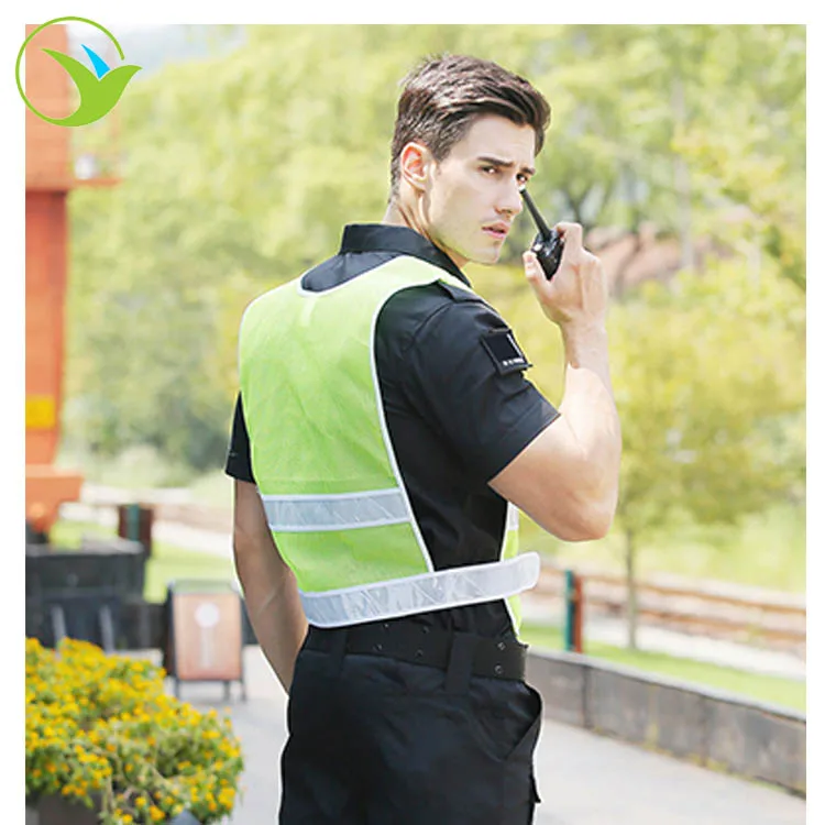 Manufacturer custom polyester yellow reflective stripe safety vest with zipper