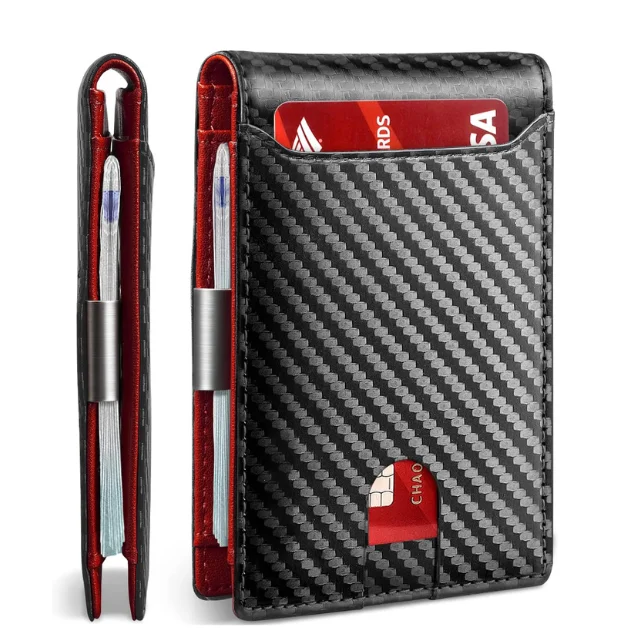 RFID Minimalist Wallet Leather Slim Wallets Card Holder with Money Clip for Men