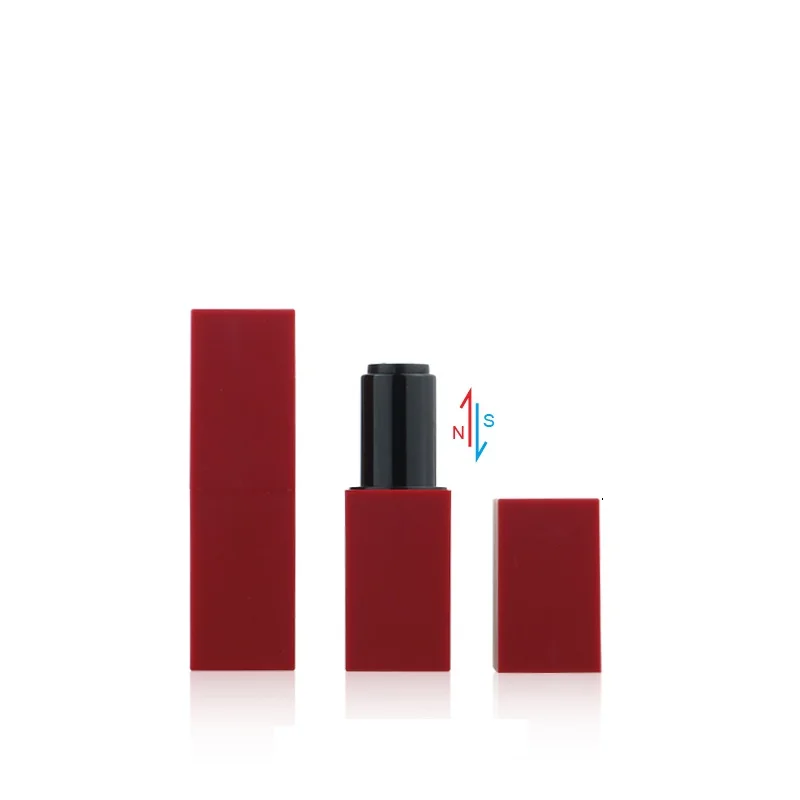
ZK68822 High-end Matte red square shape empty lipstick tube containers with magnetic on-off 