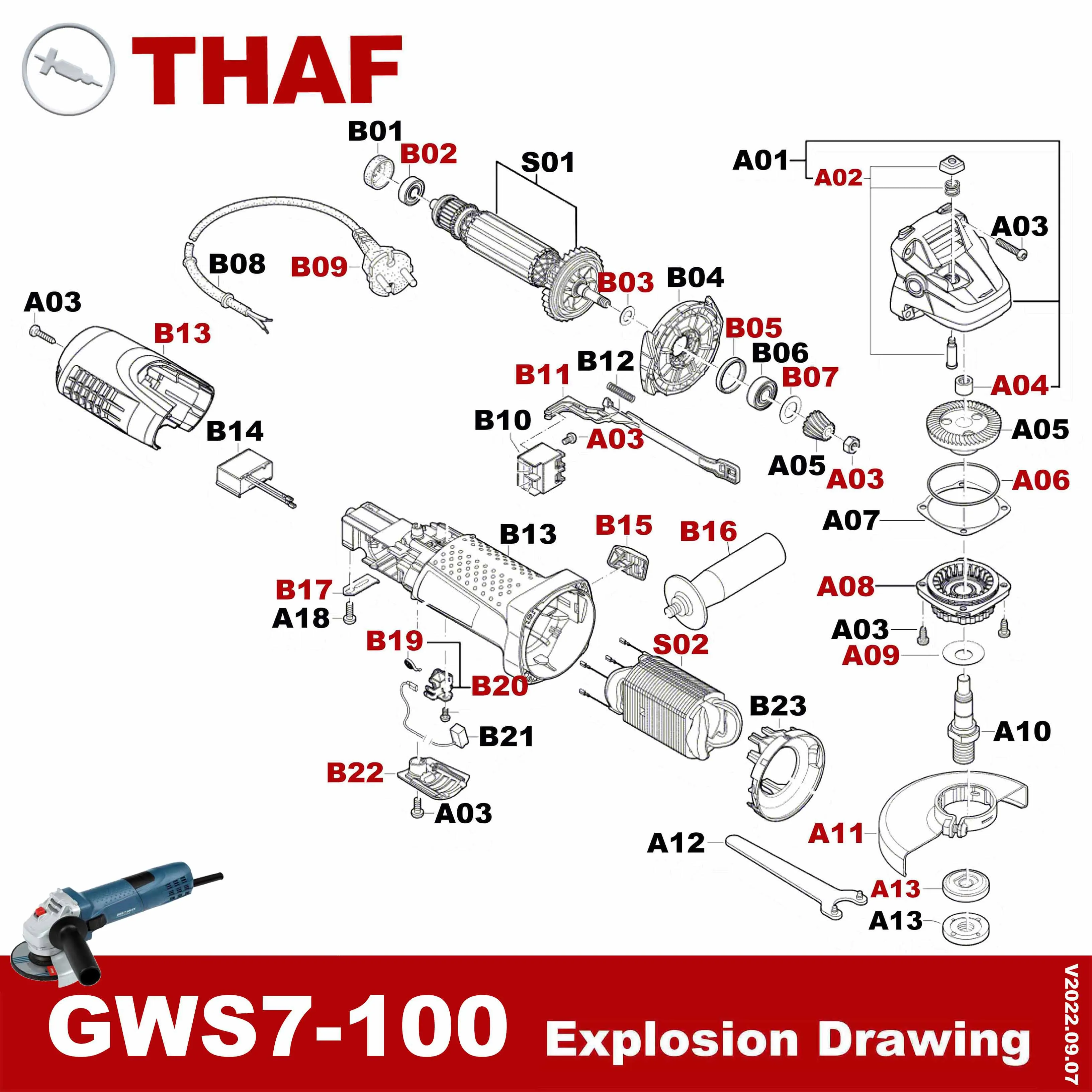 Replacement Spare Parts Power Tools Parts Accessories For Bosch Angle Grinder GWS7-100 GWS7-115 GWS720