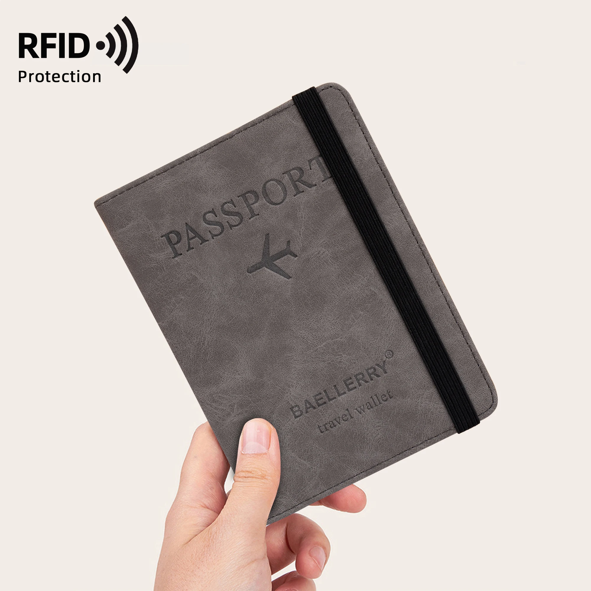 Baellerry Wholesale PU Leather Passport Cover Blocking Stylish Billeteras Holder for Cards and Passport Travel Wallet with RFID