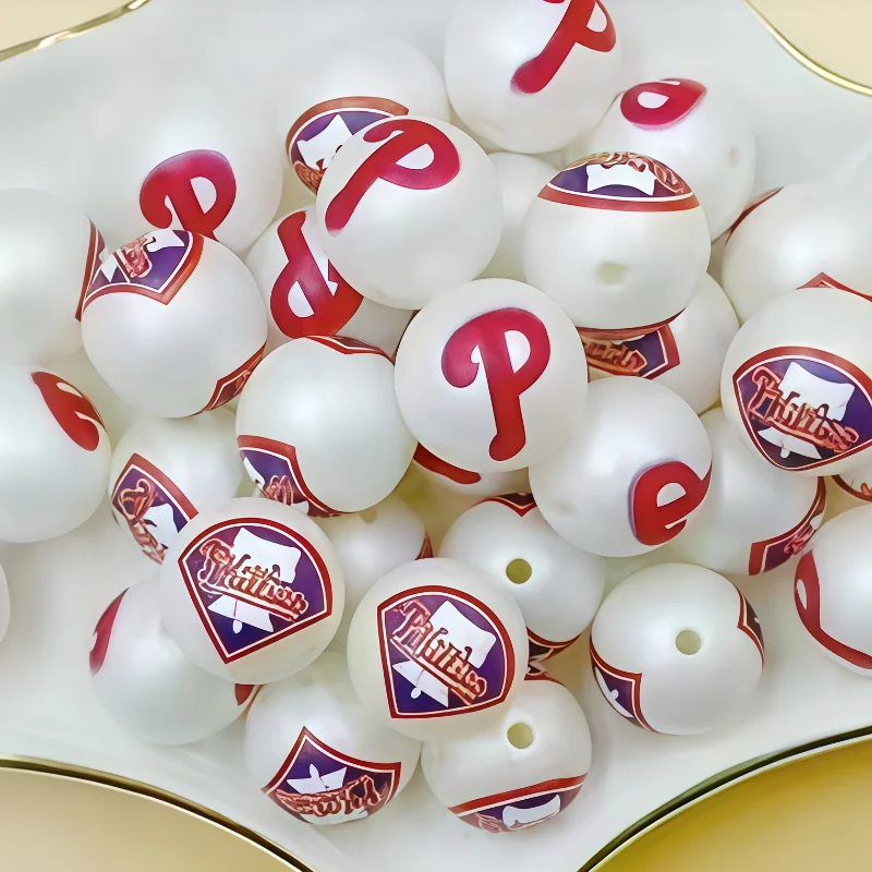 Hot Sale 16mm American Baseball Team Philadelphia Phillie Loose Beads For Jewelry Making Handmade Bulk DIY Pen Keychain