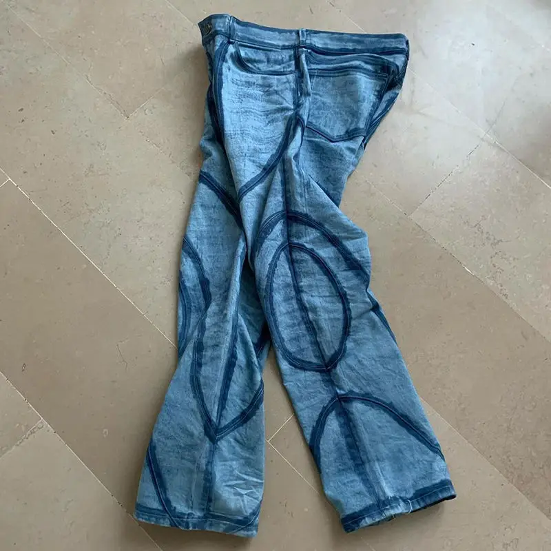 AeeDenim trendy heren denim jeans blue jeans manufacturer hip hop name clothing handmade  leather label design jeans for men