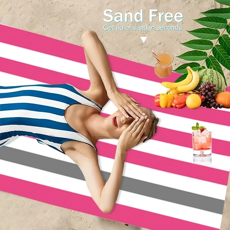 Personalized design large size quick drying portable sand printing stripe microfiber beach towel