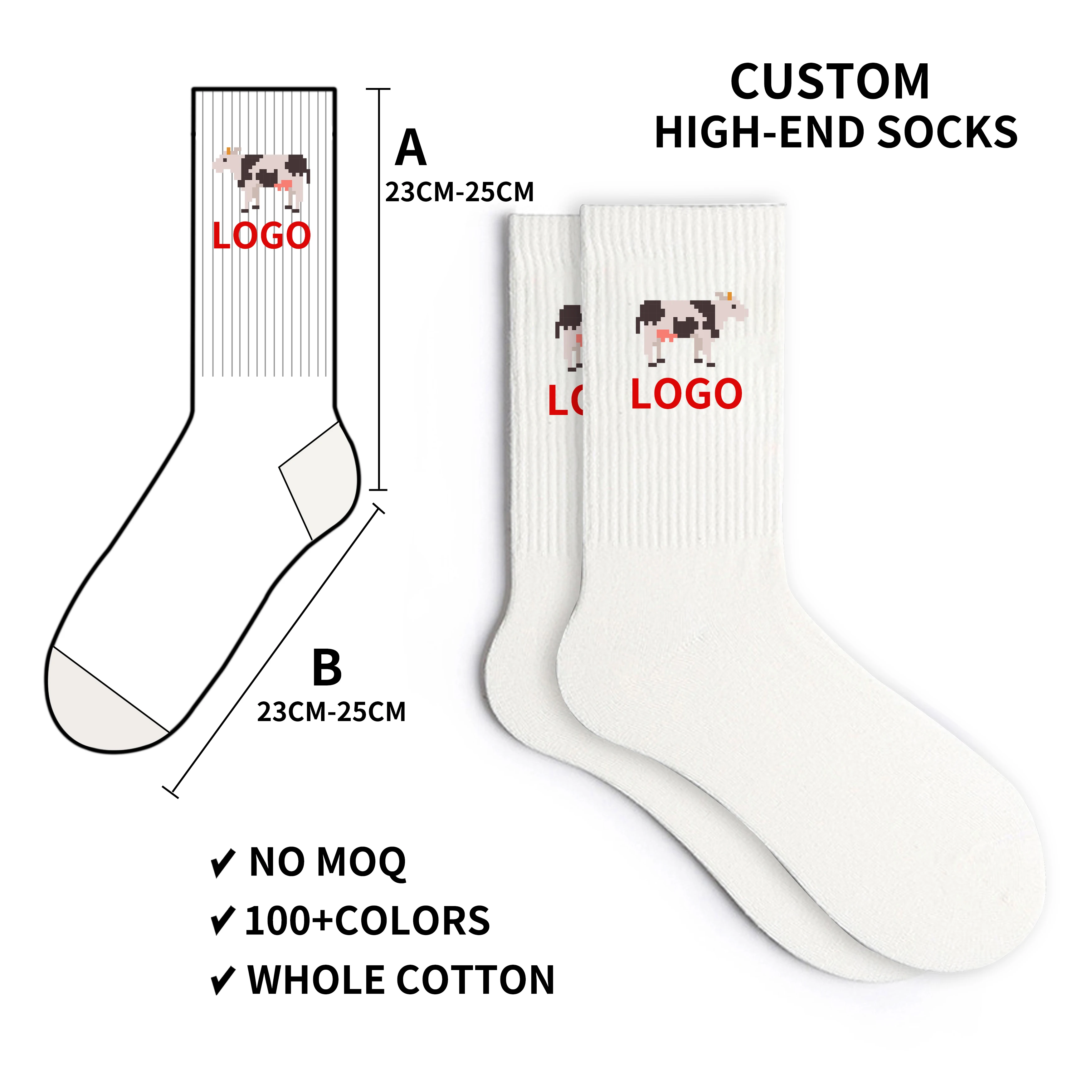 custom logo socks manufacturer unisex cotton socks white no MOQ fast sample