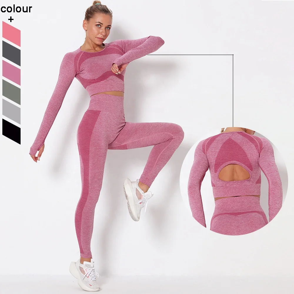 2020 одежда для тренировок для женщин короткий топ с длинным рукавом бесшовный комплект для тренажерного зала костюмы для йоги