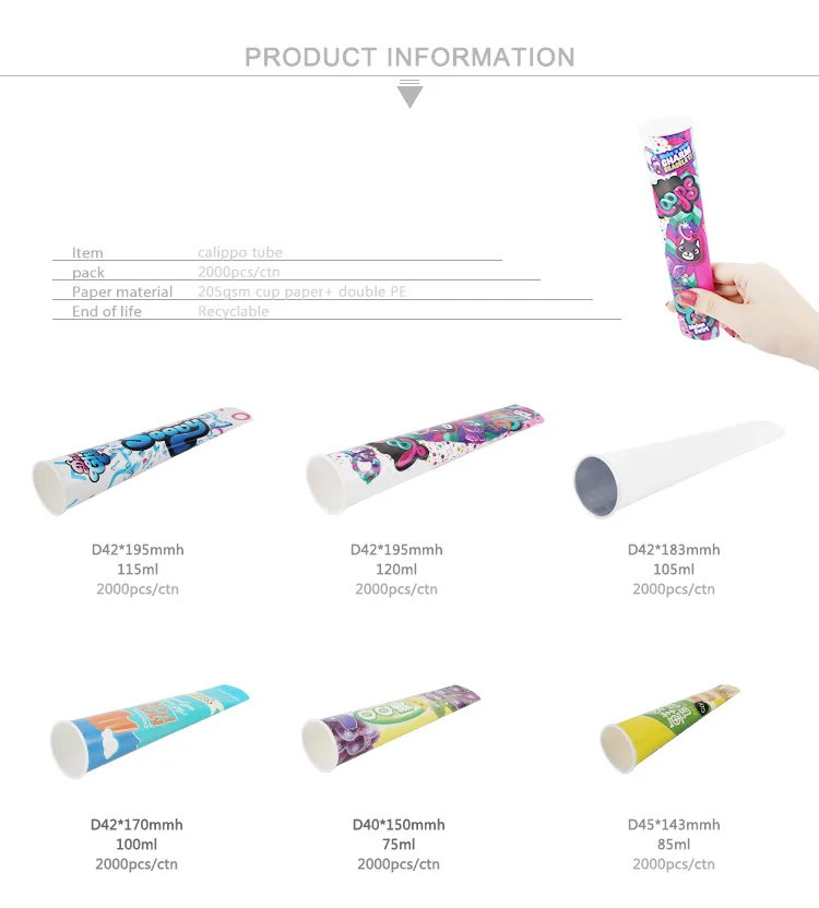 cream paper  squeeze cup Disposable Eco Friendly Calippo Ice Cream Tube Squeeze tube Push Up Ice Cream TubeIce