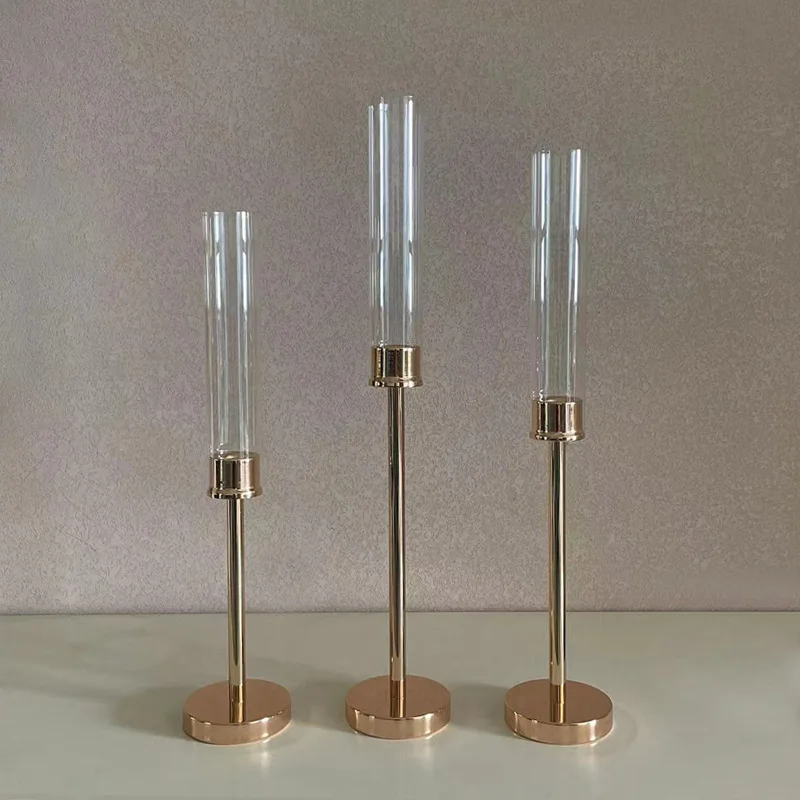 Wholesale Three Piece Set Candle Stand Gold Acrylic Candleholder Wedding Long Bulk Candles Stick