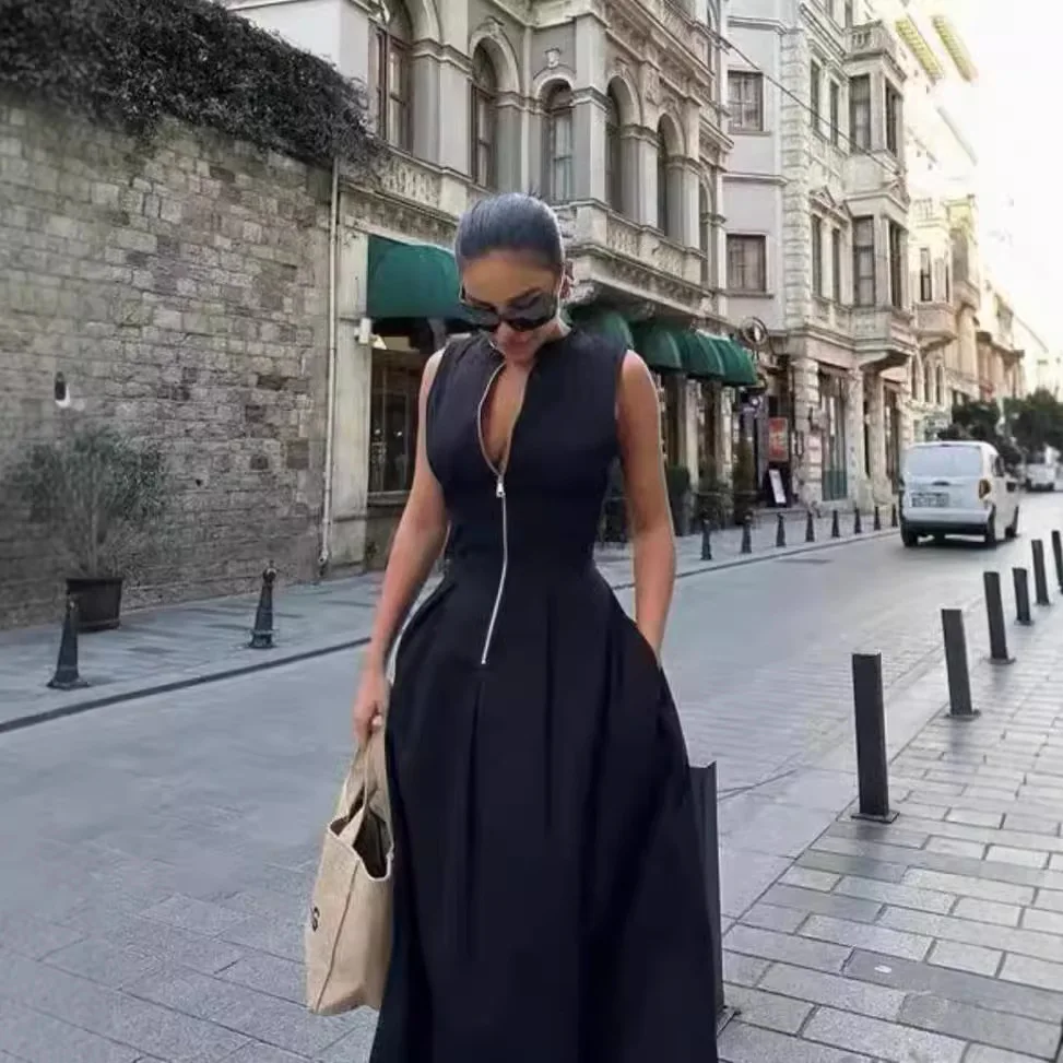 2024 Spring New Fashion Ladies Office Wear Button Waist Long Sleeve Long Dress Women