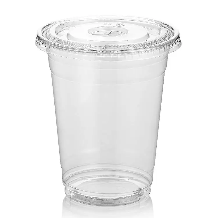 Одноразовые пластиковые прозрачные чашки с плоскими крышками 16