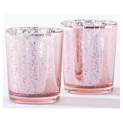 Hot sale wholesale price empty electroplated votive pink silver golden glass candle jar container for christmas