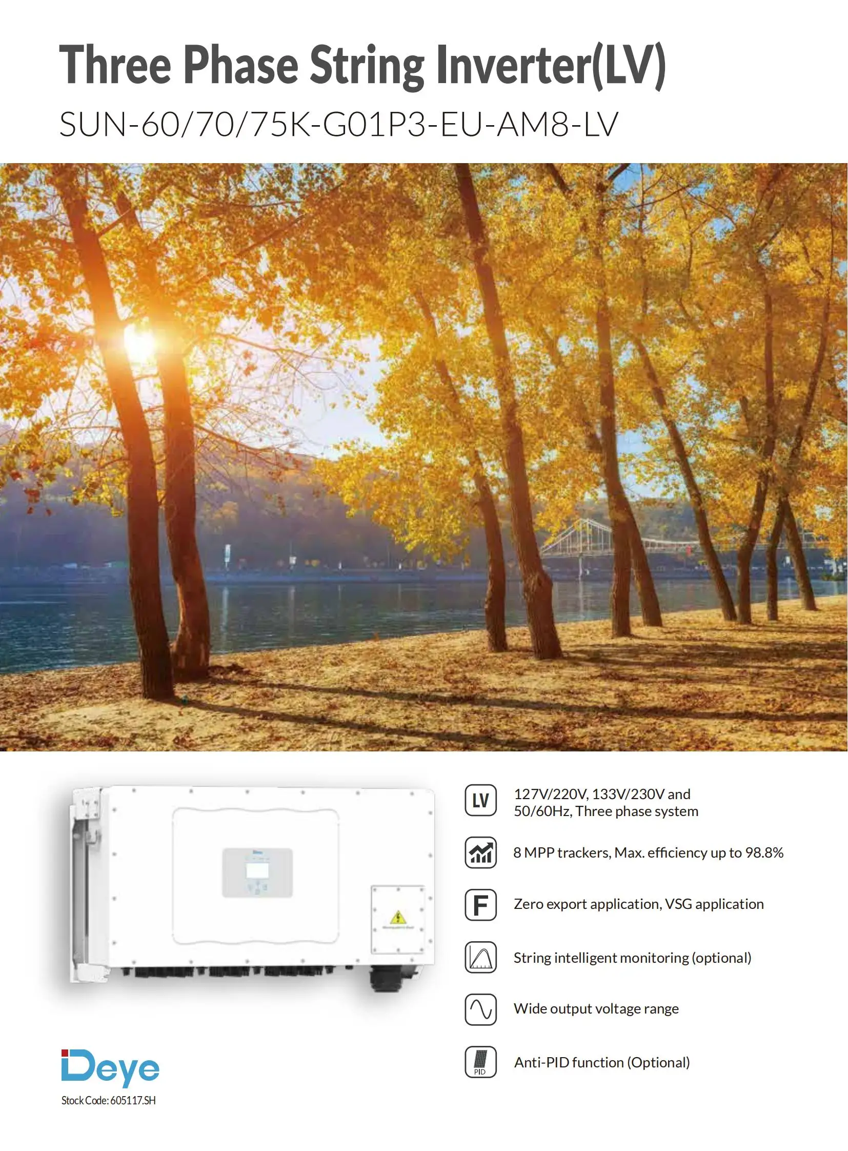 Deye SUN-60/70/75K-G01P3-EU-AM8-LV 60Kw 70Kw 75Kw Three Phase Hybrid Deye Inverter Eu Model Manufactory Price From China