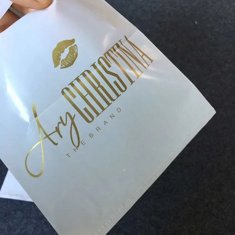 custom print ldpe hdpe die cut handle carry poly apparel plastic merchandise gift packaging polythene shopping bag with logo