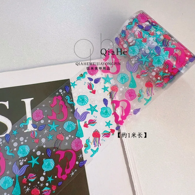 1 Box Fashion Doll Nail Stickers Cute Girls Pink 3D Laser Gradient Nail Transfer Foil Paper Sticker Ornaments Accessories Gifts