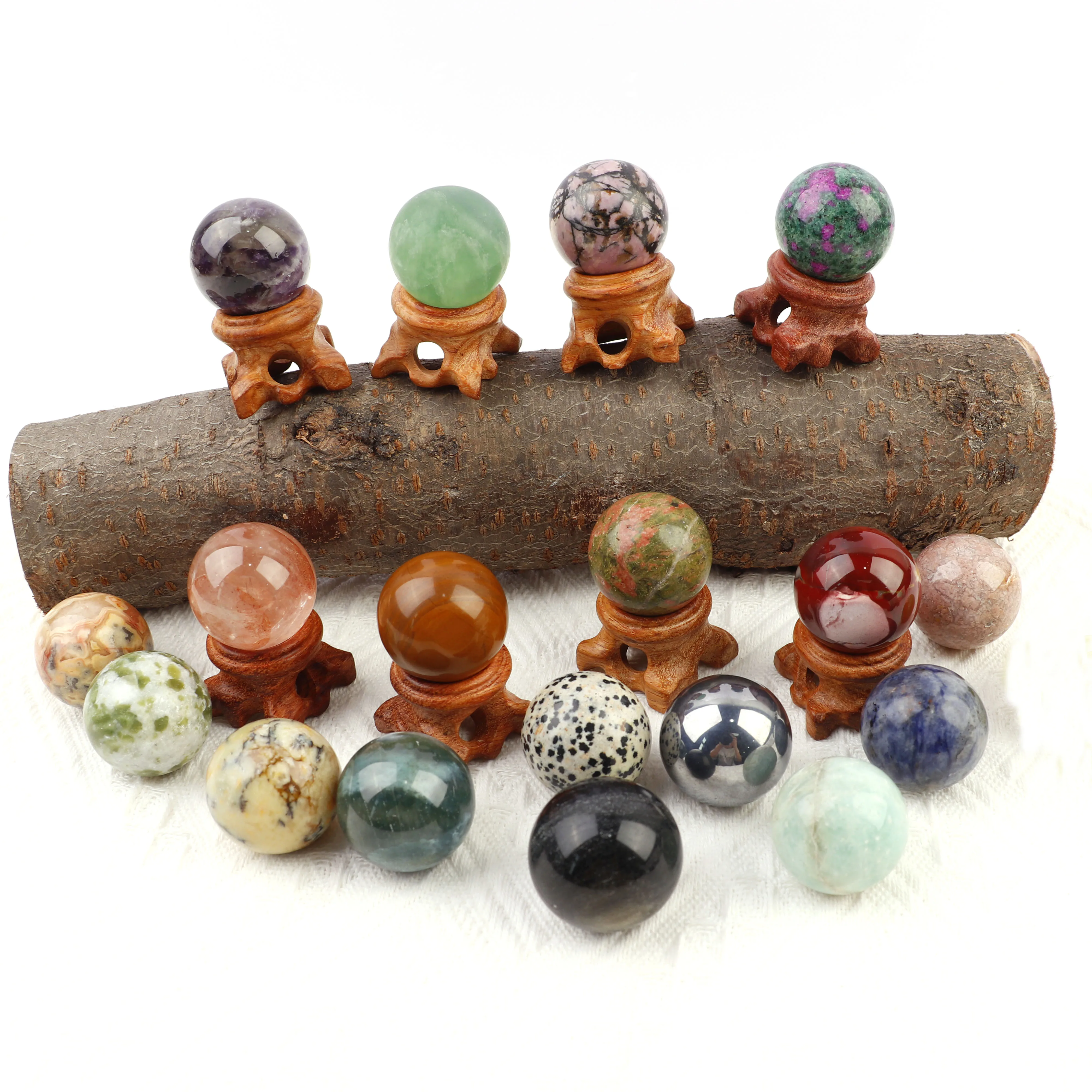 
 Оптовая продажа, высокое качество, 3 см, натуральный драгоценный камень, кристалл, кварц, маленькие шарики с деревянной подставкой  