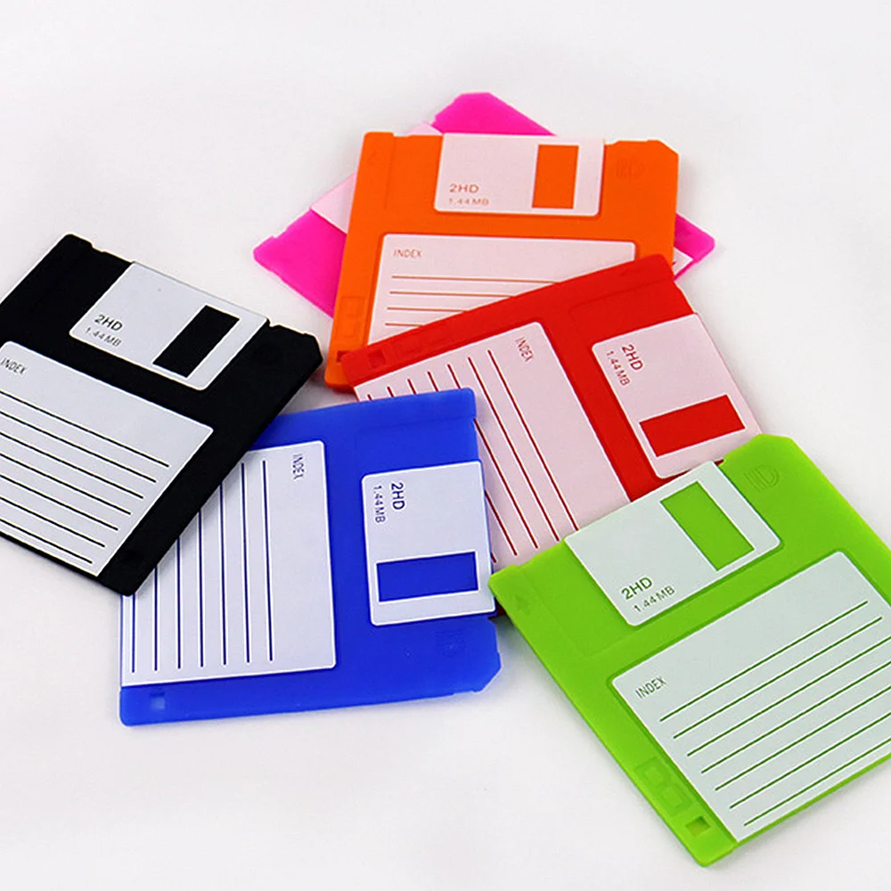6 PCS Retro Floppy Disk Silicone Coaster Set For Tables, Drink Coasters for Tabletop Protection