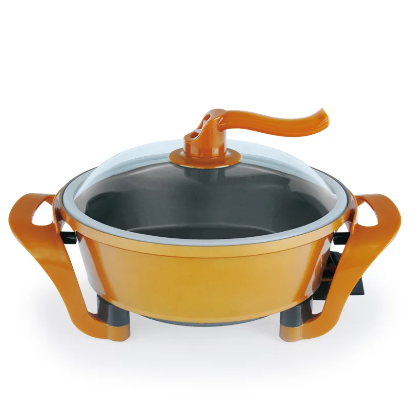 
32cm Electric multi skillet round 9.5 cm deep dish aluminium multi cooker pizza pan with glass vacuum function low pressure 