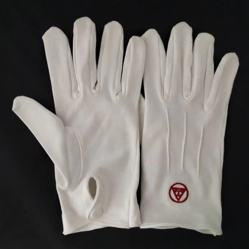 Top Quality Sfive Logo Blue White Gold Square Masonic Freemason Regalia White 100% Cotton Hand Embroidered Gloves