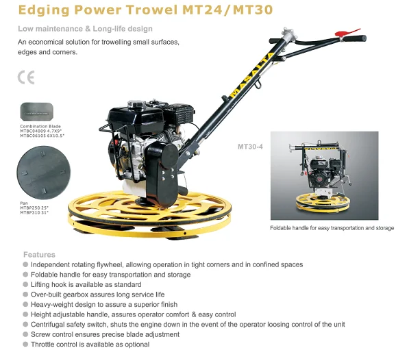 MASALTA Edging Power Trowel MT24 -4 Concrete Trowel Machine with engine Honda GX160 and One set of Combination Blade