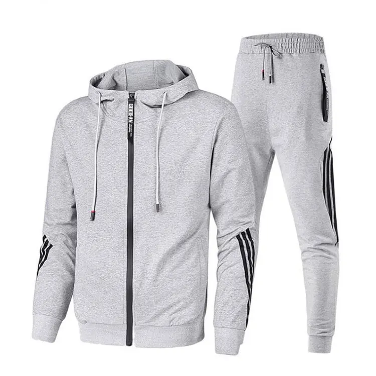 2021wholesale custom sports gym fitness workout sportswear apparel men sets fleece zip up hoodie and jogger pants 2 pieces