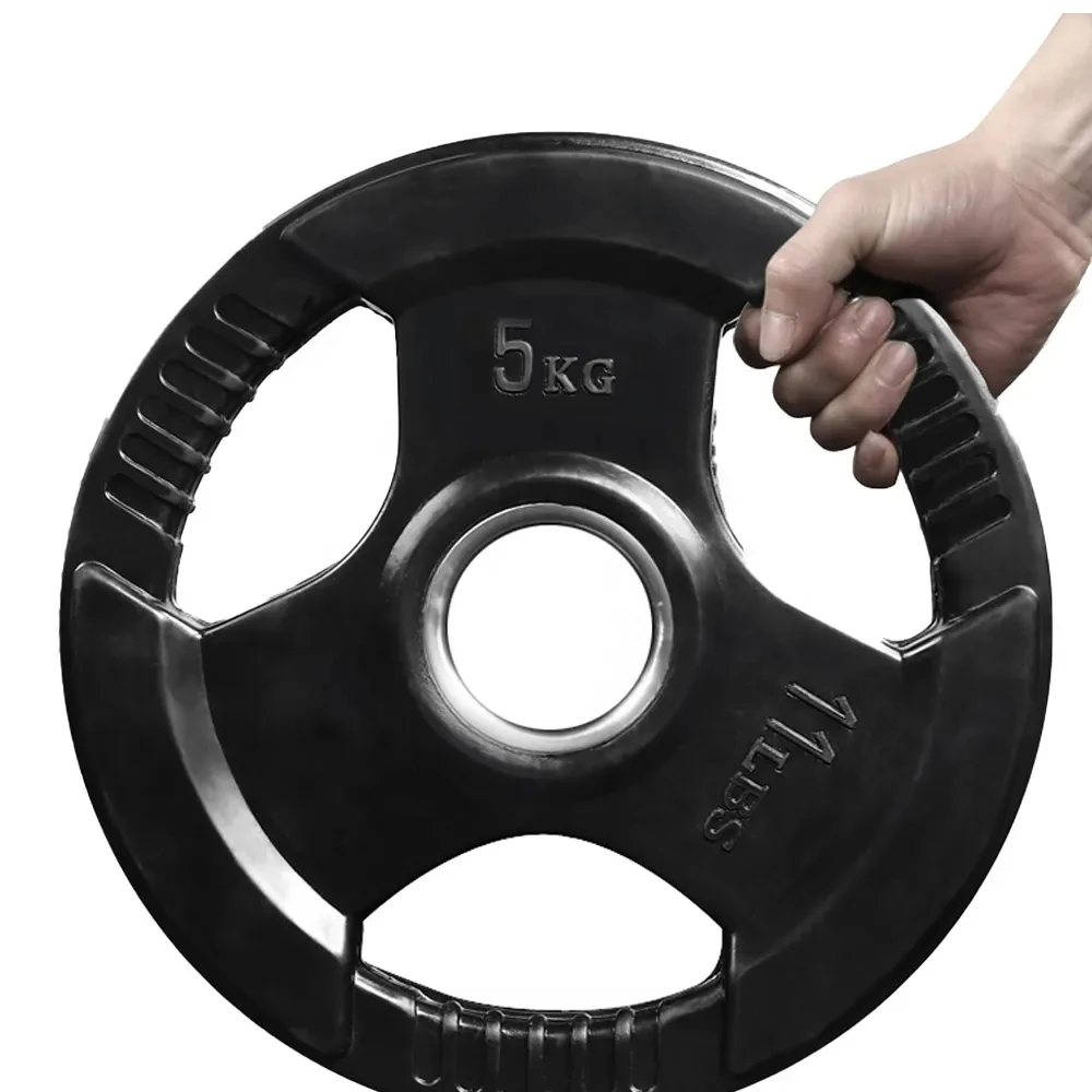 High Quality Gym Equipment Commercial Use Three-grip Weight Plate Cast Iron Black weight  Plates 45 Lbs Rubber Weight Plates