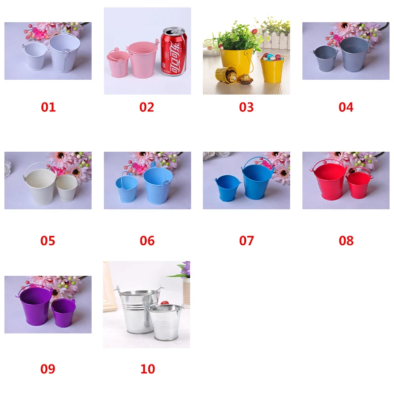 GG339 Mini Creative Candy Color Flower Bucket Iron Succulent Plant Pot Garden Removable Hook Hanging Basket Metal Flower Pot