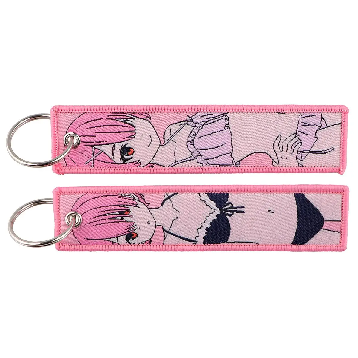 Cartoon girl anime bikini woven label keychain hanging rope access control office ID hanging decoration woven fabric keychain
