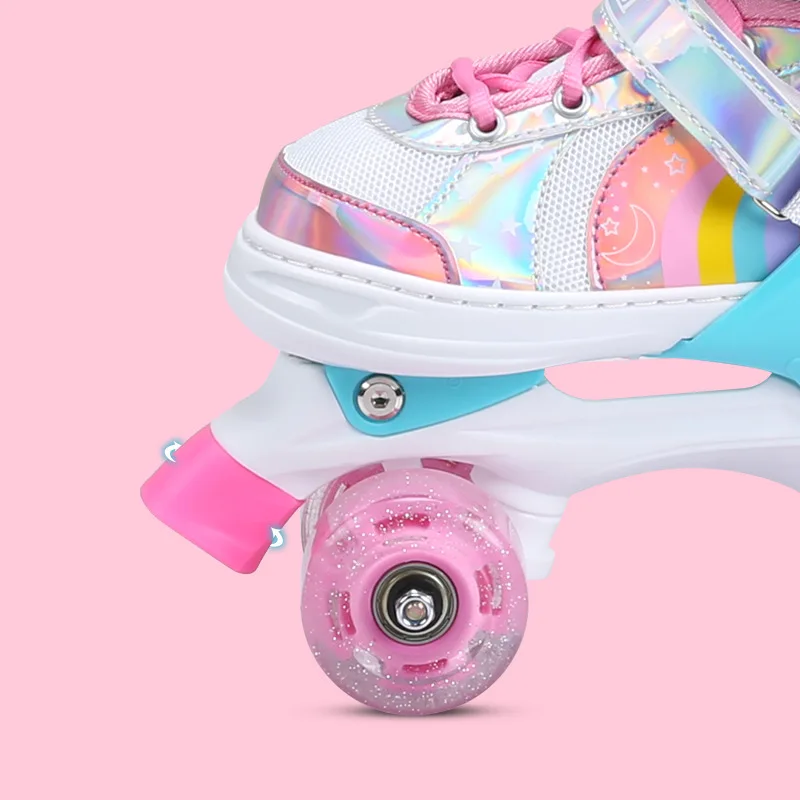 Best Gifts 4 size Adjustable Durable Rainbow LED Light up Roller Inline Skate Shoes for kids Girls Boys