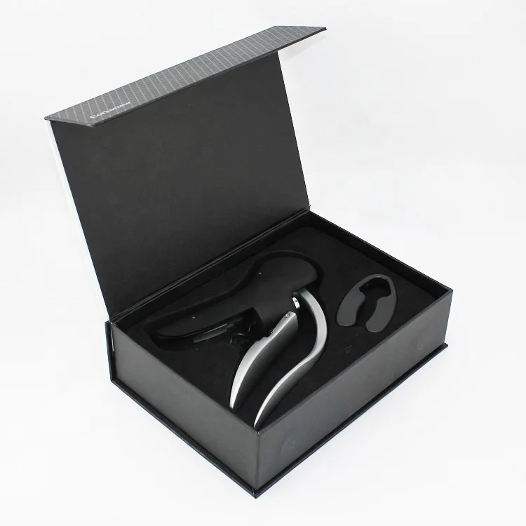 Lever Wine Corkscrew Personalized Wine Opener with Foil Cutter Steel Vertical Lever Corkscrew, Black and Silver