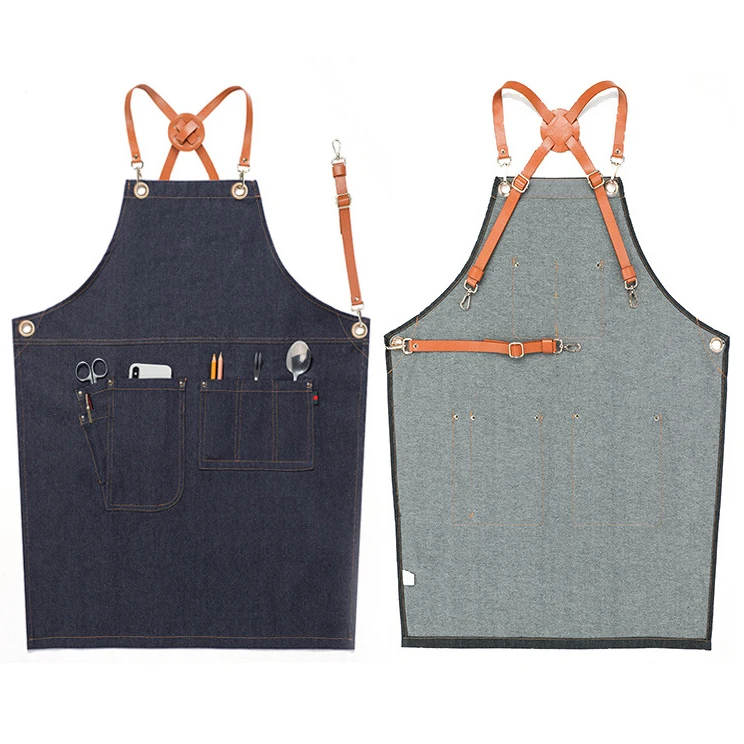 Work chef cheap kitchen apron Denim apron custom LOGO coffee shop leather work apron
