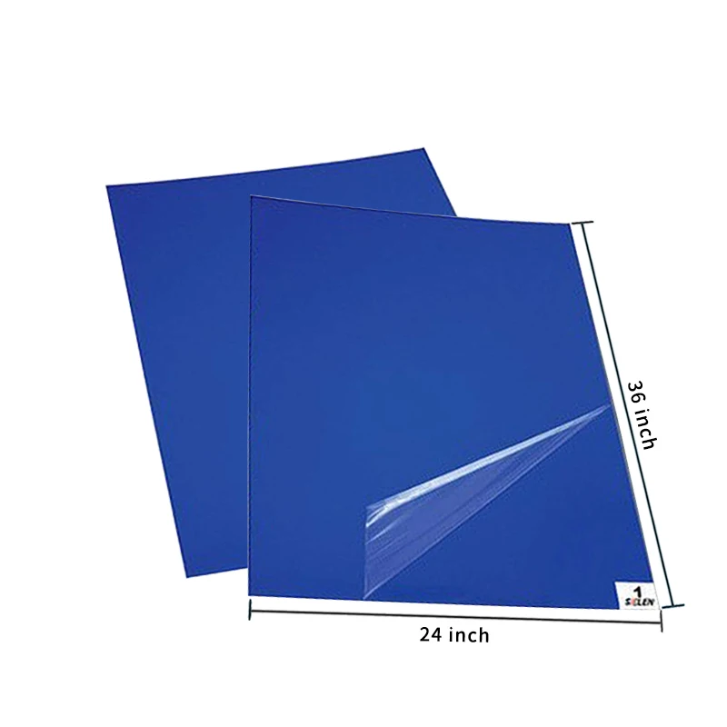 Custom 24*36 inch blue color sticky tacky pe film cleanroom use clean room door dustproof adhesive floor mat for industry