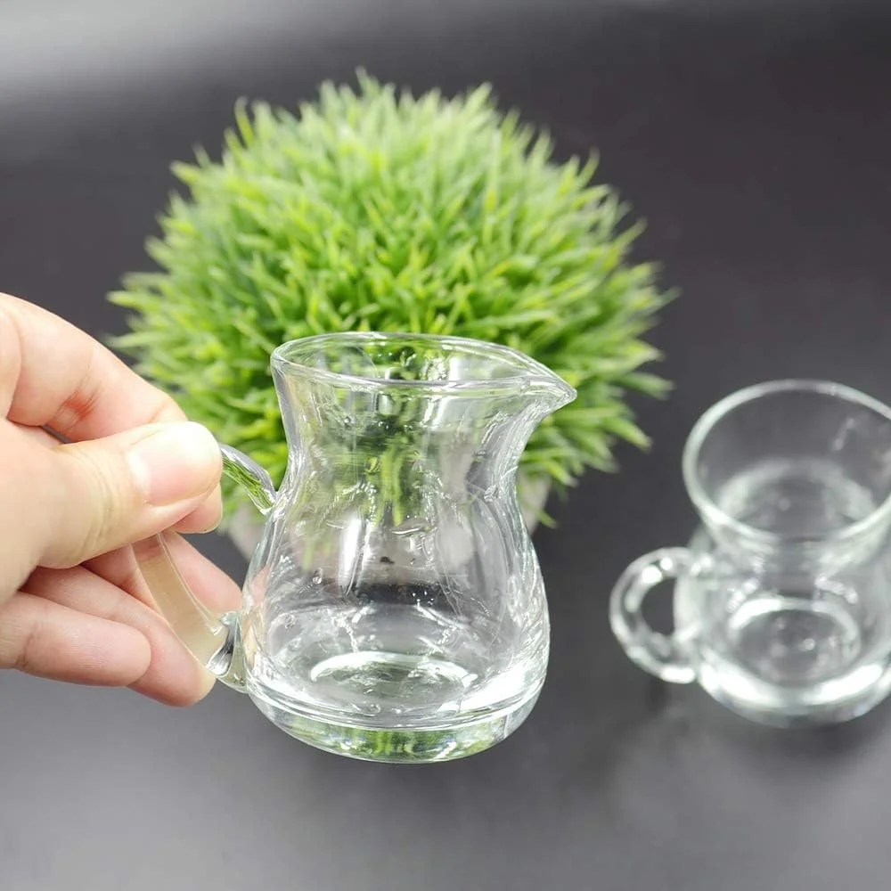 Glass Creamer Jar with Handle 4 oz Milk Pour Mini Creamer for Coffee Tea Maple Syrup Serving