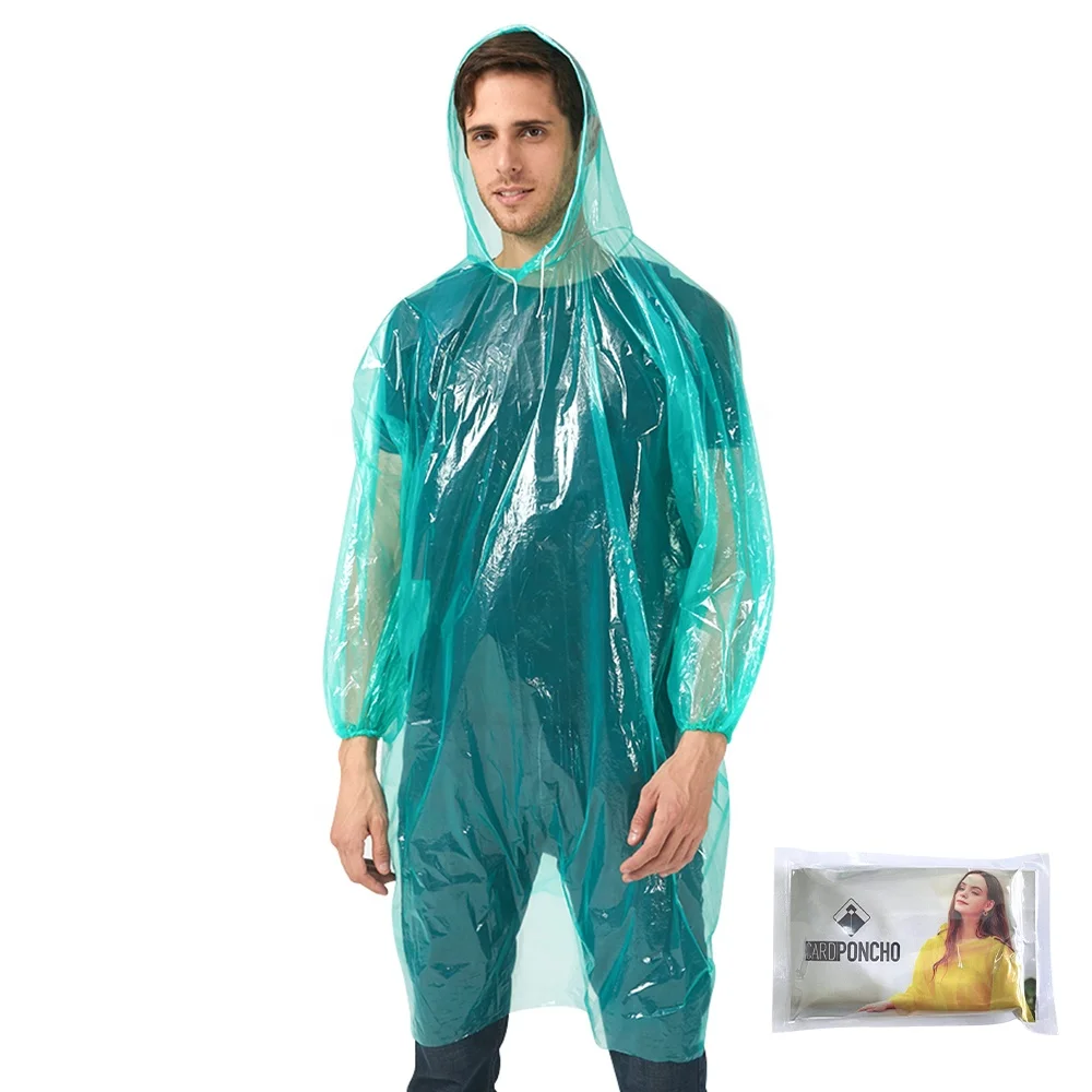 transparent rain card poncho clear red blue green sleeve hooded good quality disposable