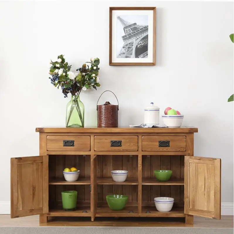 Living room solid wood furniture white oak Office data large storage cabinet with 3-draw 3-door
