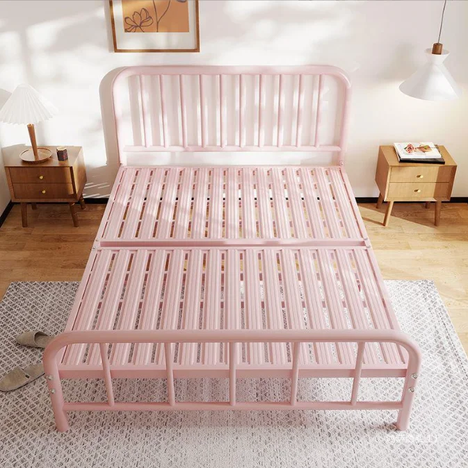 Xingyuan Wholesale bedroom furniture customized pink bed frame for girl child bed metal pink bed