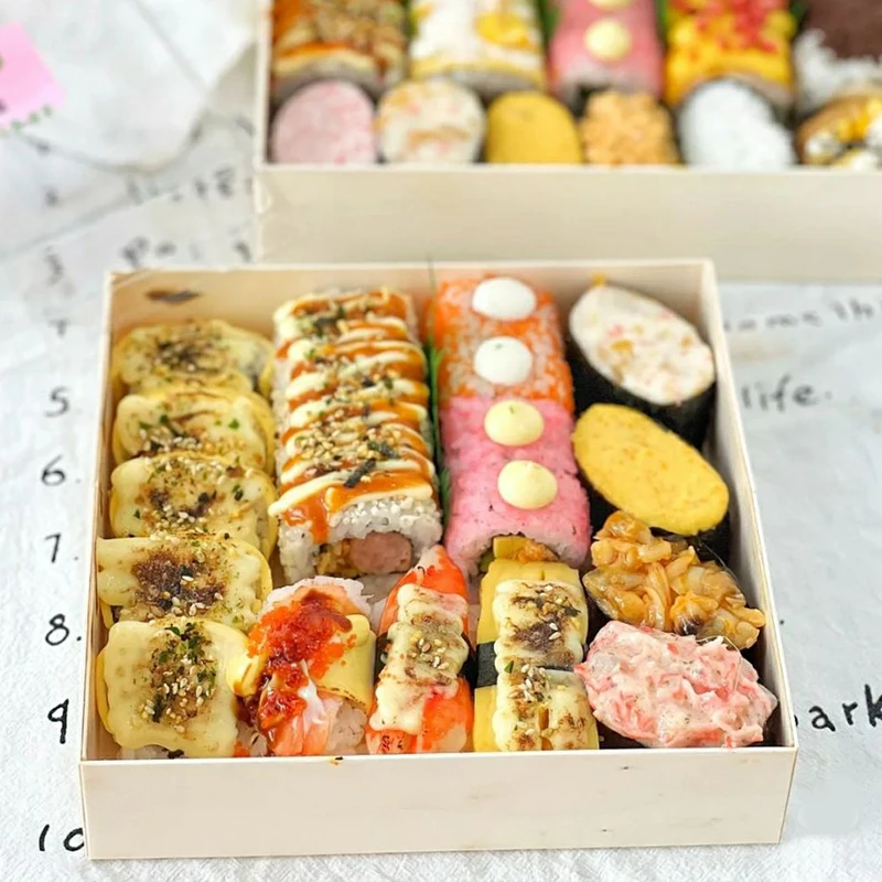Cheap Biodegradable Wooden Takeaway Food Container Packaging Pastry Cake Sushi Bakery Catering Cheese Charcuterie Lunch Box
