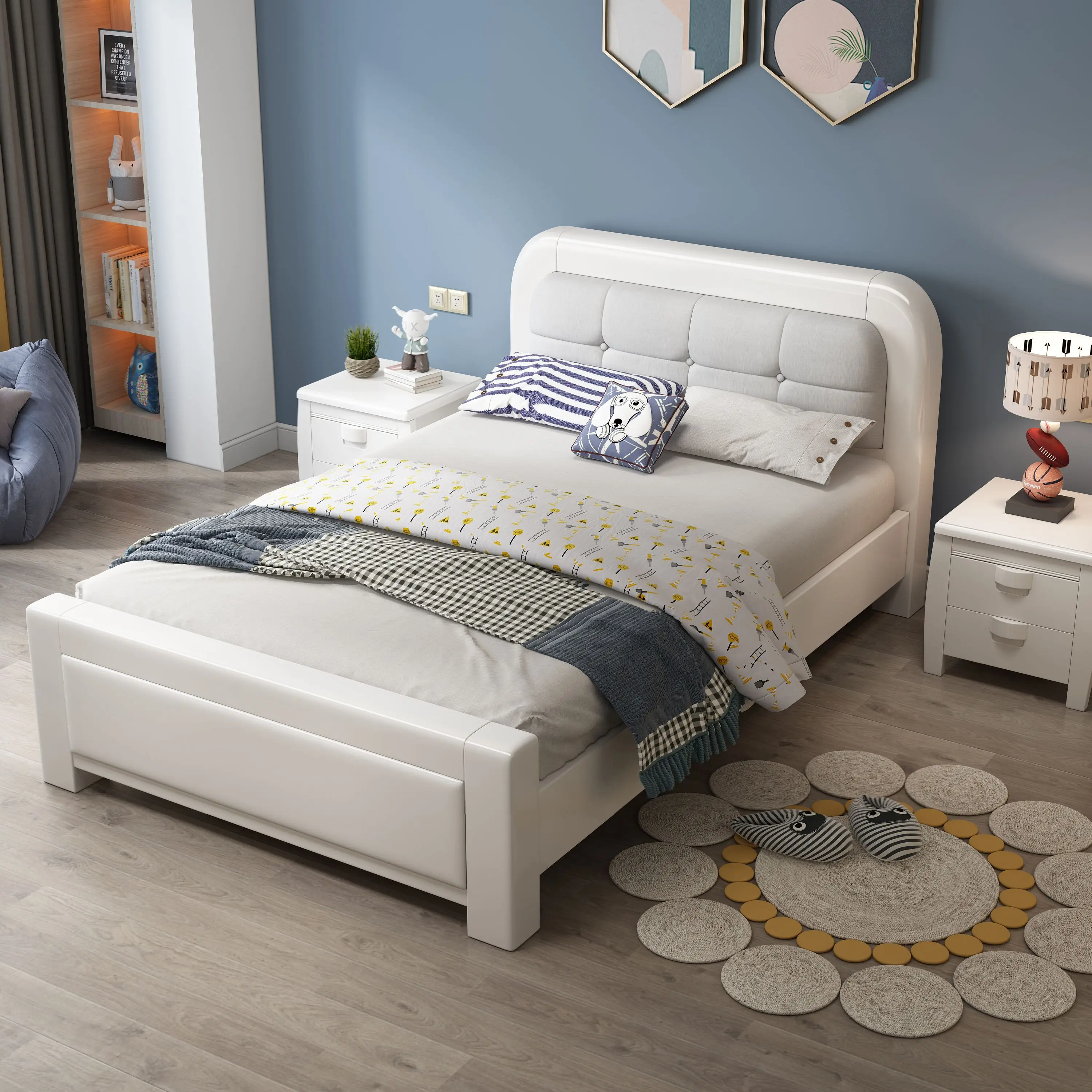 House Furniture Luxury Style Modern Bedroom Set Wooden Frame Double Size Bed Wood