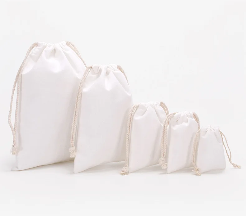Customized packing cotton linen drawstring bag for colorful cotton string