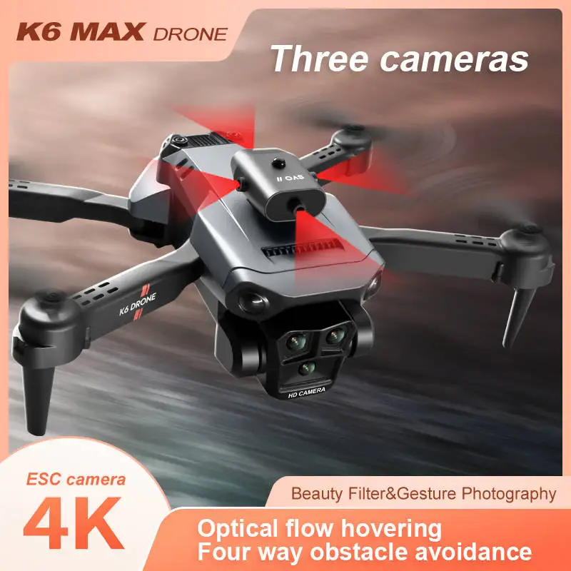 JHD New K6 Max Mini Drone Professinal 3 Cameras Wide Angle Optical Flow Localization Four-way Obstacle Avoidance RC Quadcopter