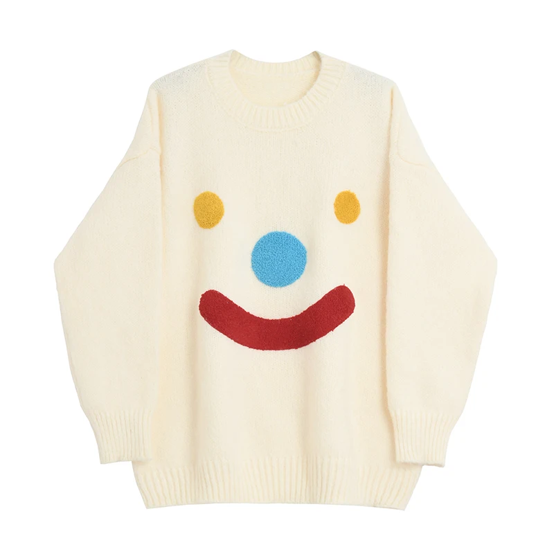 Autumn Winter Smile Face Cartoon Print Casual Cute Thick Sweaters For Women