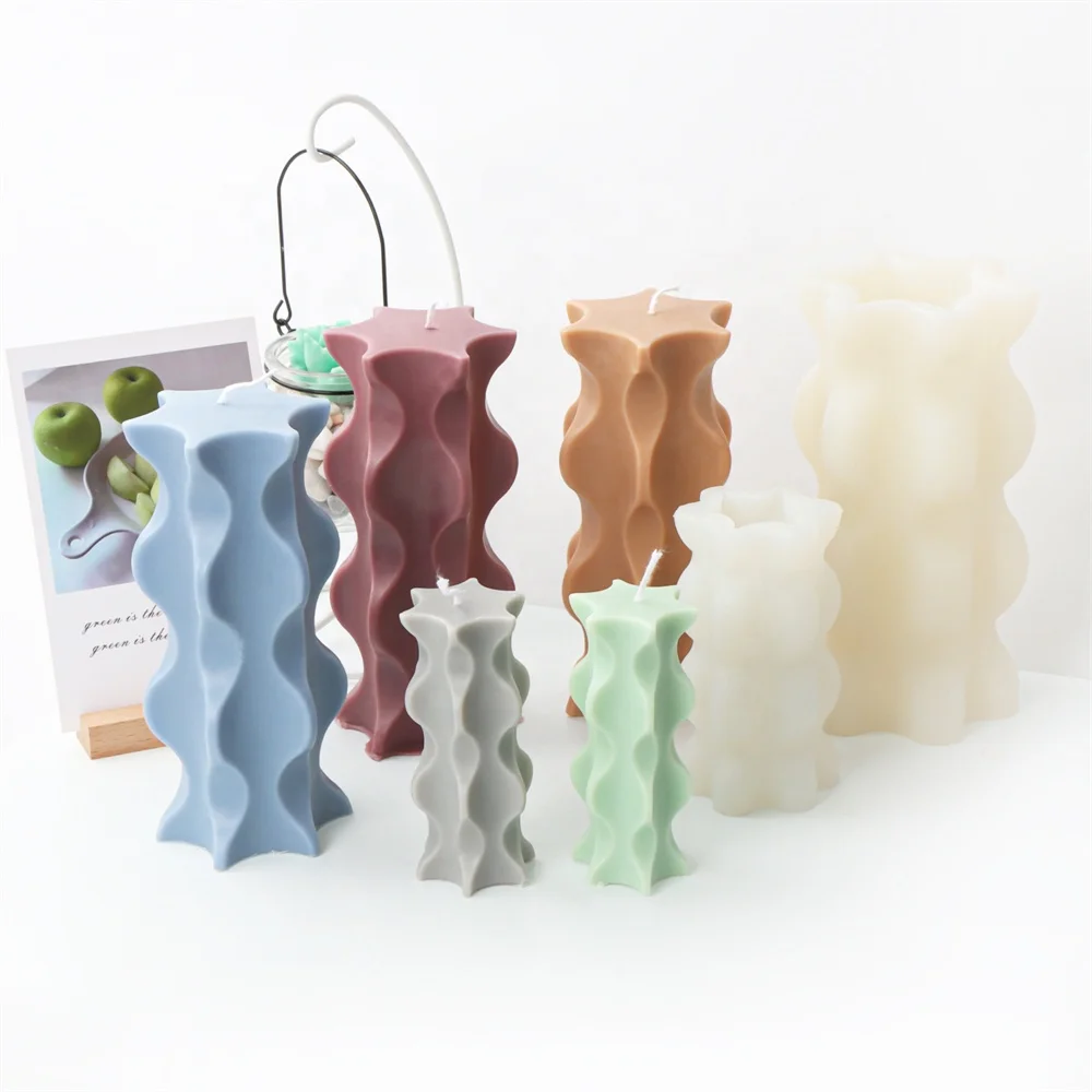 Cylindrical Tall Pillar Candle Molds Aesthetic Twist Silicone Mold Abstract Geometric Striped Decorative Soy Wax Mold