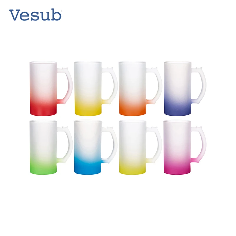 Wholesale High Quality 16oz Sublimation Customized Gradient Color Frosted Glass Beer Mug For Heating Press Transfer