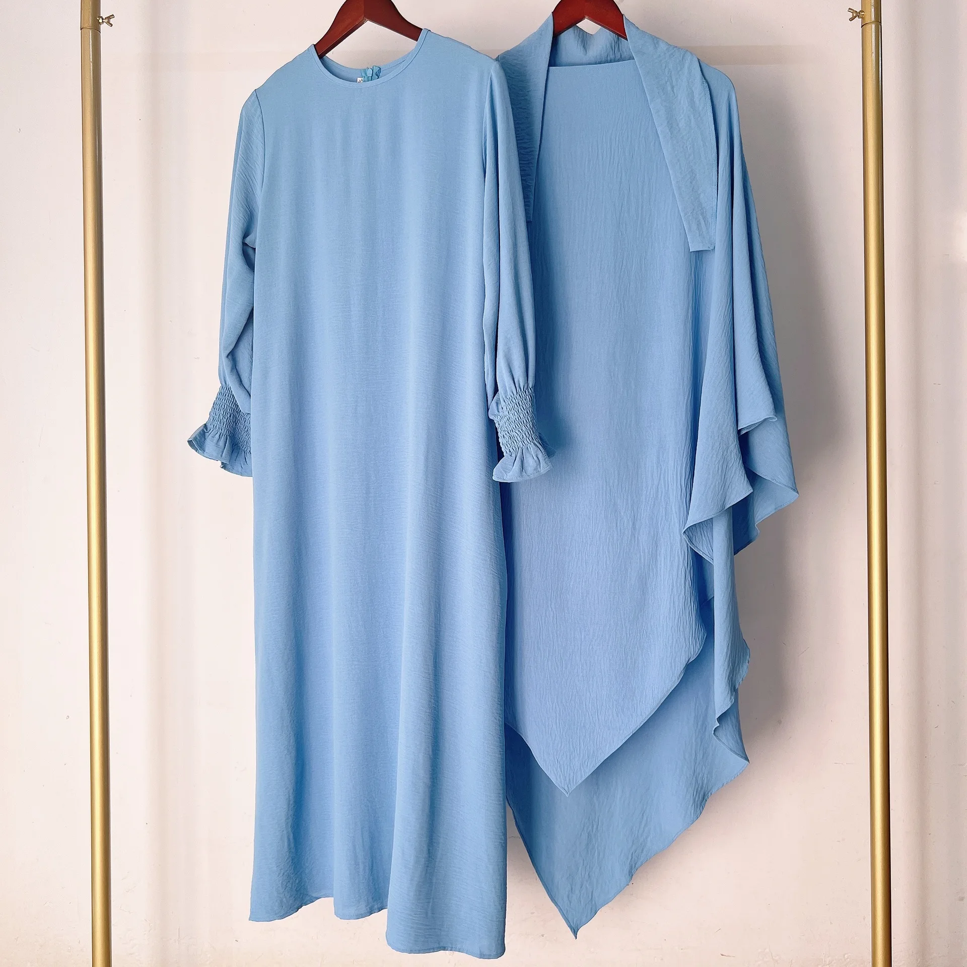 New wholesale basic arab women casual abaya dress with hijab two-piece set