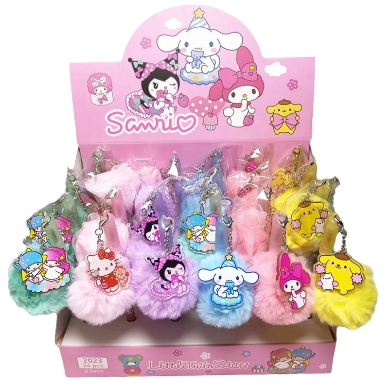 YuBon 24pc/box Kawaii sanrioed Pen Set anime Cute 0.5mm Gel Pen with a plush toy Japanese Stationery School Supply Pen wholesale
